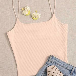 Corally Pink rib-knit solid cami cropped top